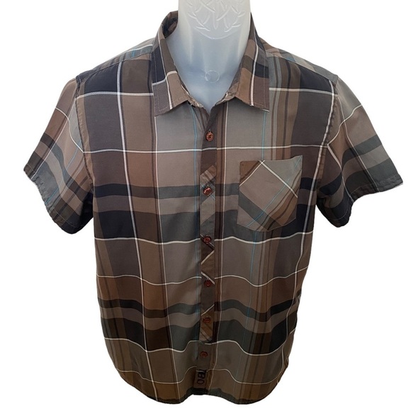 O'NEILL Brown Plaid Short Sleeve Collared Shirt Men L Large - Picture 1 of 9